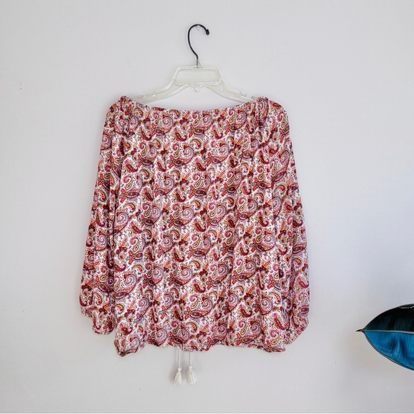 Denim & Supply Ralph Lauren Boho Peasant Tassle Top Cream Paisley - Picture 5 of 6